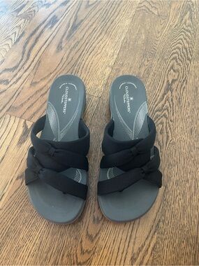 Clarks Black Cloudsteppers Knotted Strap Slip-On Sandals